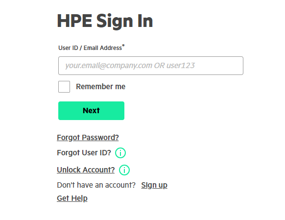 HPE Okta sign in screen